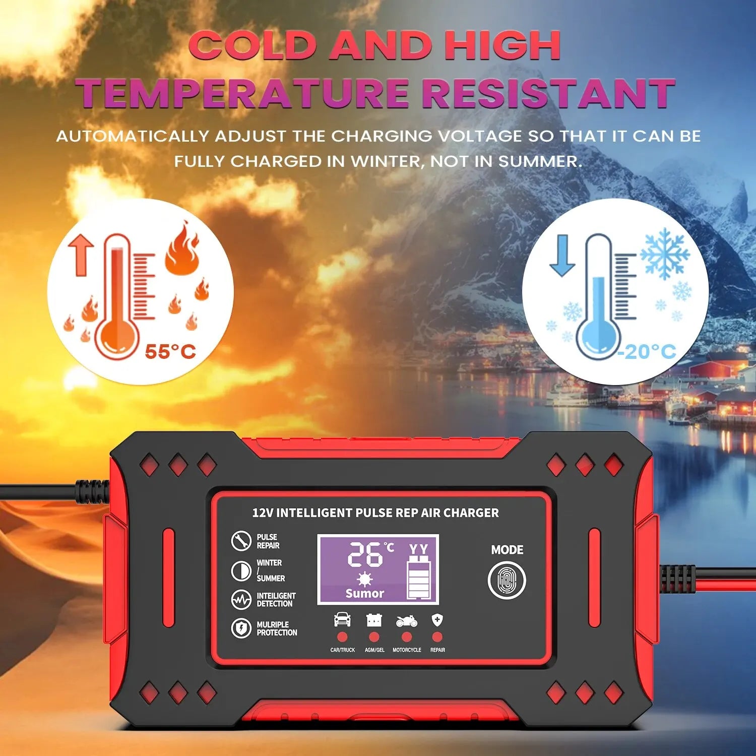 6A 12V Intelligent Car Battery Charger Car and Motorcycle Battery Charging Unit Lead-Acid Battery Repair LCD Display Beauty World Shop