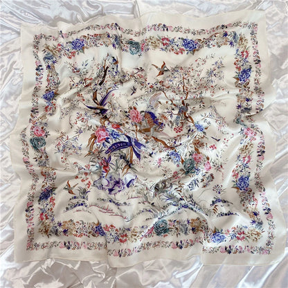 1PCS 70cm Leaf Pattern Silk Scarf for Women Simulated Silk Fresh and Versatile Headwear Bag Clothing Accessories Square Scarf Beauty World Shop