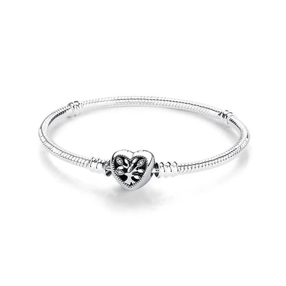 Original 925 Sterling Silver Bracelets Bangles Love Heart Clip Charms Beads Snake Chains For Women Rose Gold DIY Luxury Jewelry Beauty World Shop