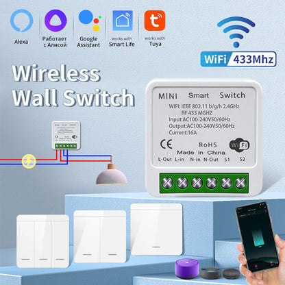 Wifi Smart Switch for Led Lighting Tuya Smart Life RF 433MHz Remote Voice Control Alexa Google Alice 1/2/3 Gang Wireless Switch Beauty World Shop