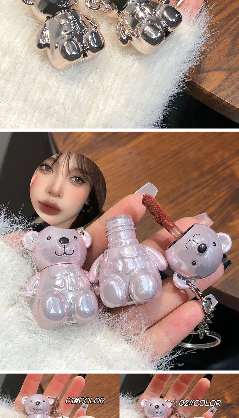 ART VALUE Bear Doudoun Velour Lip Clay matte Mist Face with White grey pink keychain lip glaze Beauty Trend Shop