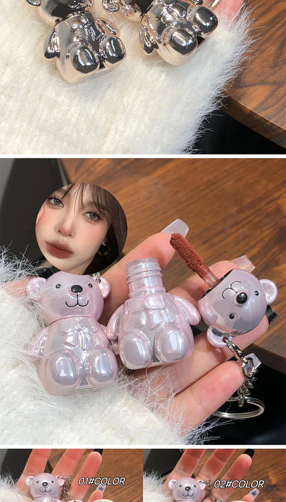 ART VALUE Bear Doudoun Velour Lip Clay matte Mist Face with White grey pink keychain lip glaze Beauty Trend Shop