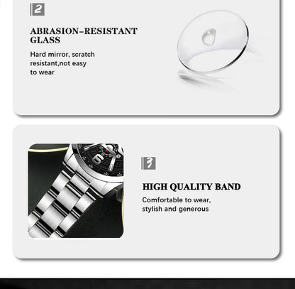 5PCS Set DEYROS Fashion Mens Calendar Watches Men Business Stainless Steel Quartz Wristwatch Male Casual Necklace Bracelet Watch Beauty World Shop