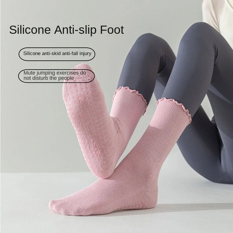 Yoga socks, boneless mid tube socks, sports anti slip thin fit, fitness Pilates combed cotton women's socks Beauty World Shop