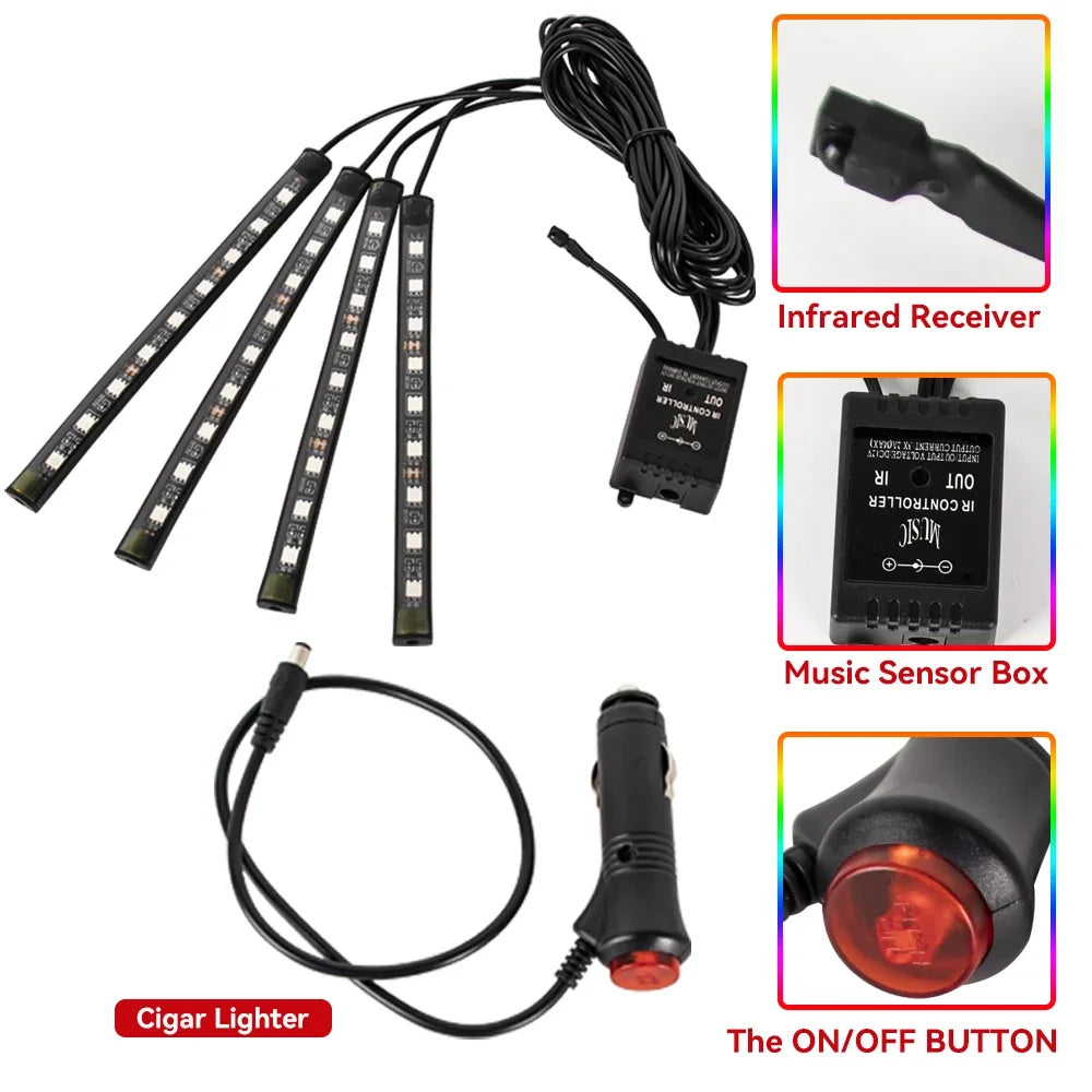 Neon 36 48 72 LED Car Interior Ambient Foot Light Wireless Remote Music APP Control Auto RGB Atmosphere Decorative Lamp Beauty World Shop