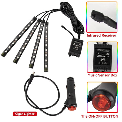 Neon 36 48 72 LED Car Interior Ambient Foot Light Wireless Remote Music APP Control Auto RGB Atmosphere Decorative Lamp Beauty World Shop
