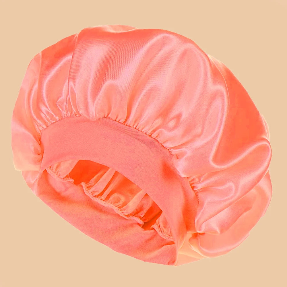 1pc Women's Solid Color Satin Wide-Brimmed Shower Cap, Suitable For Daily Use Silk Bonnet Satin Bonnet Beauty World Shop