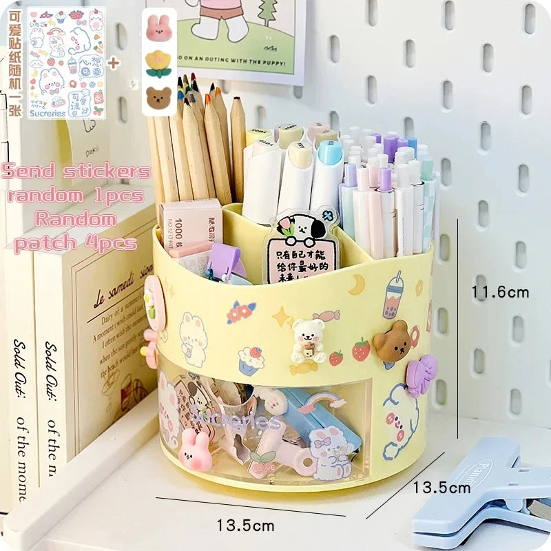 Cute Rotating Pen Holder Desktop Drawer Stationery Box Case School Office Desk Kawaii Stationery Storage Box Organizer Stickers Beauty World Shop