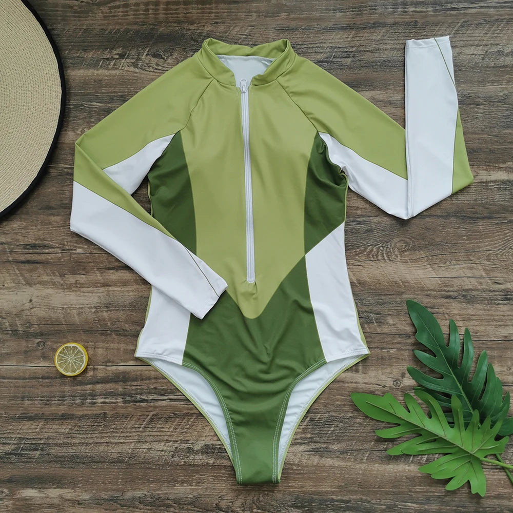 2026 Surfing Sport Swimsuit Long Sleeves Women One Piece Swimsuit  Swimwear Solid Monokini Bathing Suit Tropical Bodysuit Female Beauty World Shop