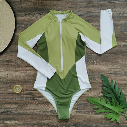 2026 Surfing Sport Swimsuit Long Sleeves Women One Piece Swimsuit  Swimwear Solid Monokini Bathing Suit Tropical Bodysuit Female Beauty World Shop