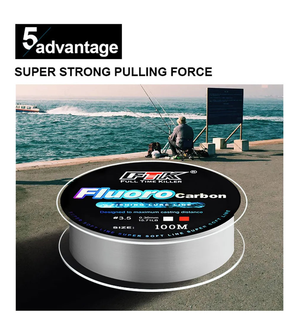 100m Fluorocarbon Bait Fishing Line, Carbon Fiber Fly Fishing, Wild Fishing, Sea Fishing, Fishing Accessories, Tools, Outdoor Beauty World Shop