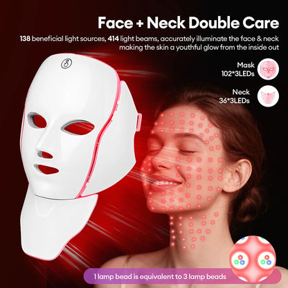 Face Neck Beauty Mask 7 Colors Light LED Mask Photon Red Light Facial Skin Care Repair Skin Anti Aging Wrinkle Skin Tightening Beauty World Shop