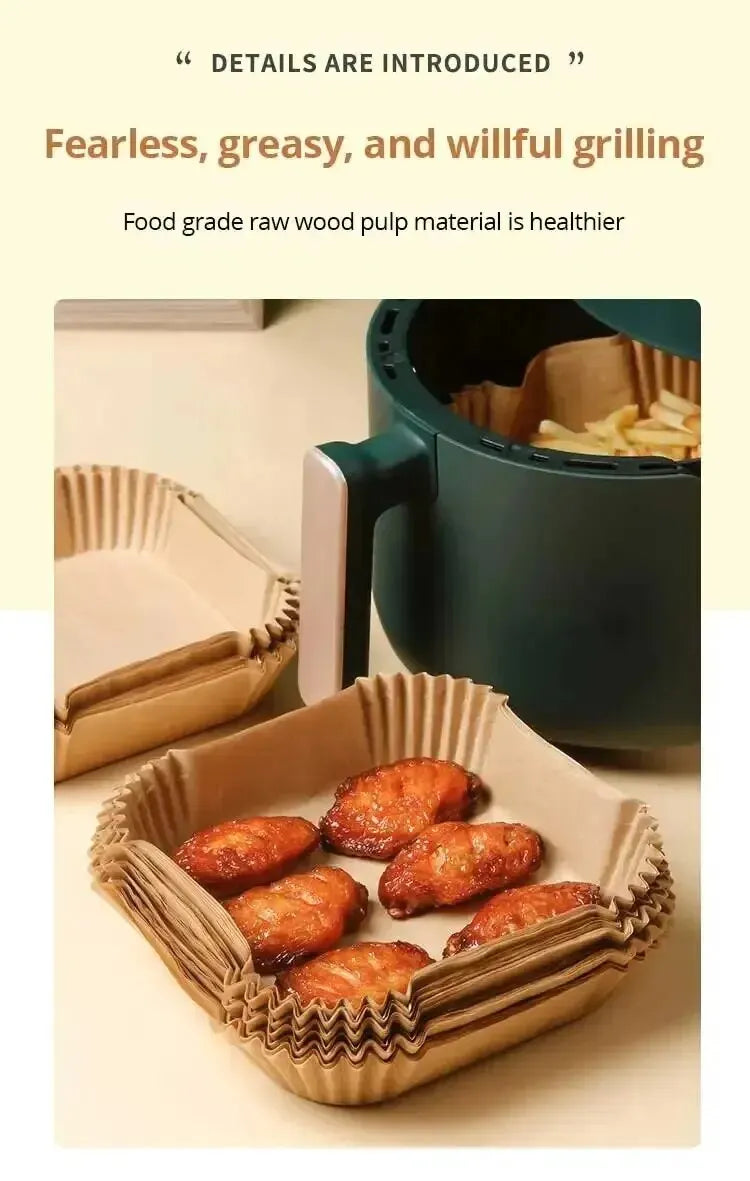 50Pcs Air Fryer Disposable Paper Non-Stick Airfryer Baking Papers Round Air-Fryer Paper Liners Paper Kitchen Accessories Beauty World Shop