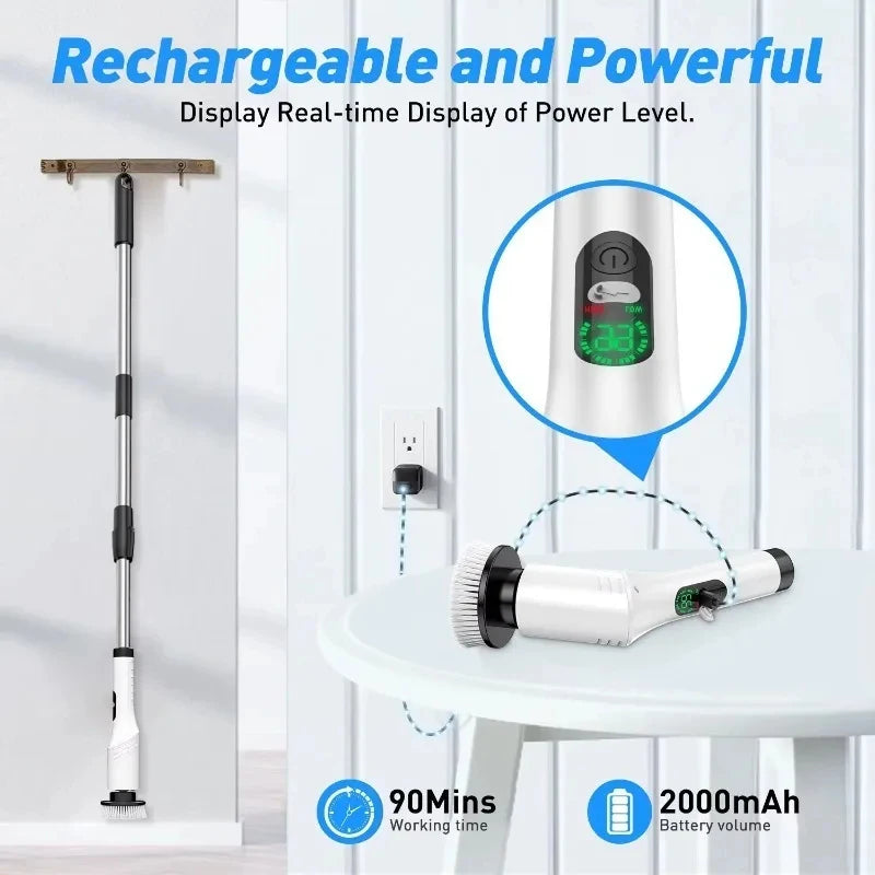 Multi-Purpose 9 in 1 Cordless Electric Power Scrubber Bathroom 8 Scrub Brush with Adjustable Extension Handle Shower Scrubber Beauty World Shop
