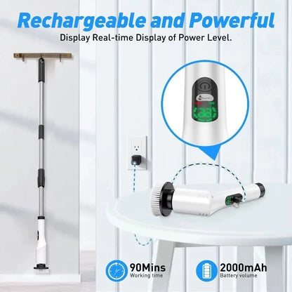 Multi-Purpose 9 in 1 Cordless Electric Power Scrubber Bathroom 8 Scrub Brush with Adjustable Extension Handle Shower Scrubber Beauty World Shop