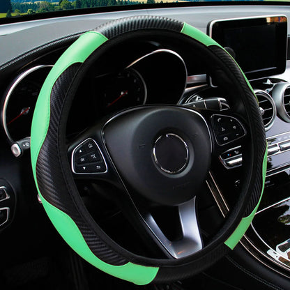 PU Carbon Fiber Leather Car Steering Wheel Cover without Inner Ring Suitable for 14.5-15 Inches of Automotive Supplies Beauty World Shop