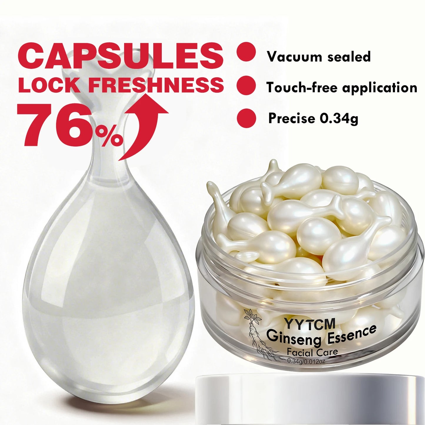 Ginseng Essence Capsules, Moisturizing and Firming Essence Serum, Contains Squalane, Niacinamide, Vitamin E, Retinol, Deep Hydration (0.34Gx30 Capsules)/Bottle-1 Bottle Beauty World Shop