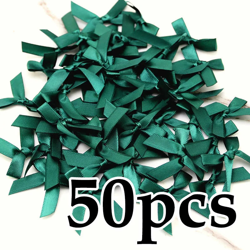 (50 Pcs) 4*4cm Colourful Ribbon Bows Small Size Polyester Satin Ribbon Bow Flower DIY Craft Decoration Beauty World Shop