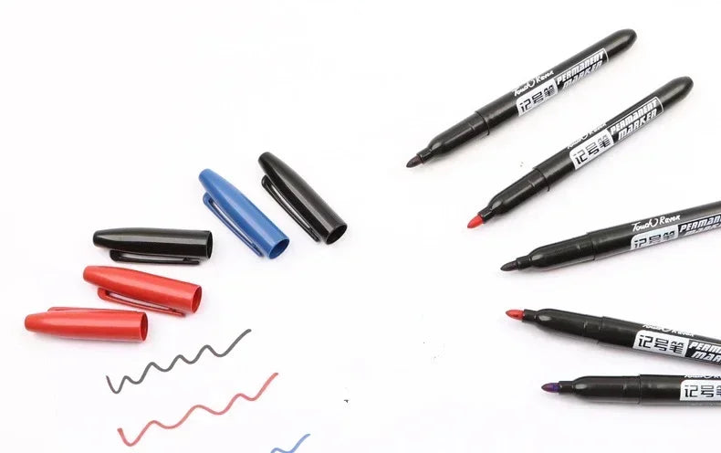 6-20PCs/Set PermanentMarker Pen Fine Point Waterproof Markers Thin Nib Crude Nib Black Blue Red Ink 1.5mm Fine Color Marker Pens Beauty World Shop