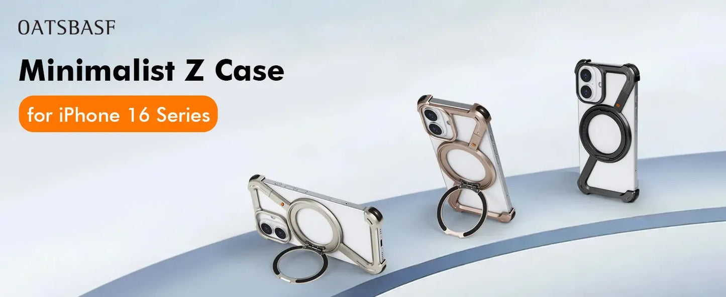 Oatsbasf Z Shape Phone Case for iPhone 16 15 14 Pro Max with Stand 360°Rotatable Magsafe Minimalist Frameless Protective Cover Beauty World Shop