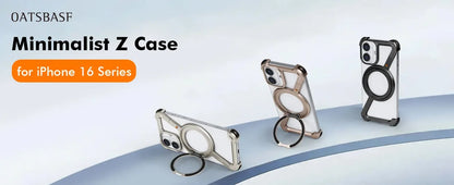 Oatsbasf Z Shape Phone Case for iPhone 16 15 14 Pro Max with Stand 360°Rotatable Magsafe Minimalist Frameless Protective Cover Beauty World Shop