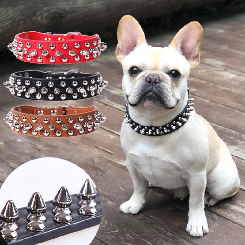 Adjustable Leather Pet Dog collar Neck Strap Supplies PU Leather Punk Rivet Spiked Dog Collar Pet Collars For Small Dog Cat Beauty World Shop
