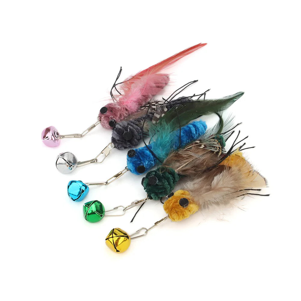 5pcs Small Replacement Head Fly Insect Cat Toy Accessories Funny Teaser Stick Interactive Wand Feather Bug Pet Toy Beauty World Shop