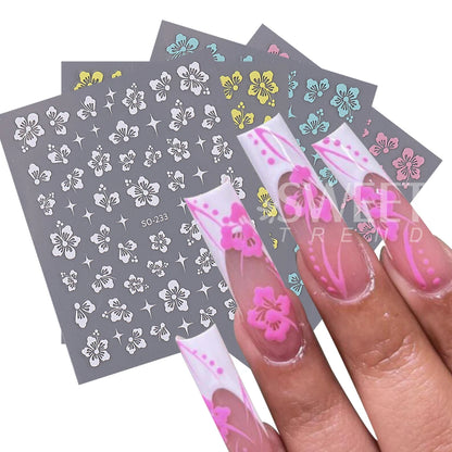 4pcs/set Hibiscus Flowers Nail Sticker Y2K Star Adhesive Nail Art Supplies Decal for Women Nail Supplies DIY Manicure Decoration Beauty World Shop