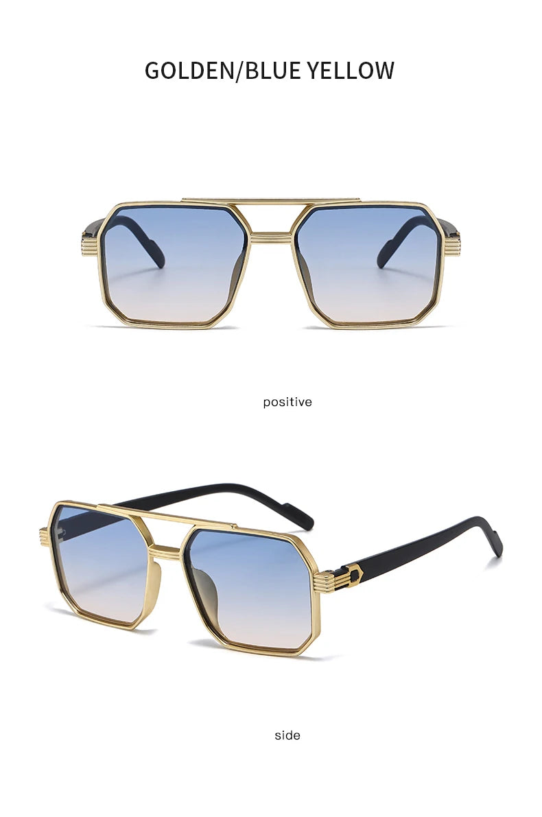 Hiking New Fashion Double Beam Polygonal Anti Light Glasses Retro Personalized Trendy Large Frame Eyewear European and American Beauty World Shop