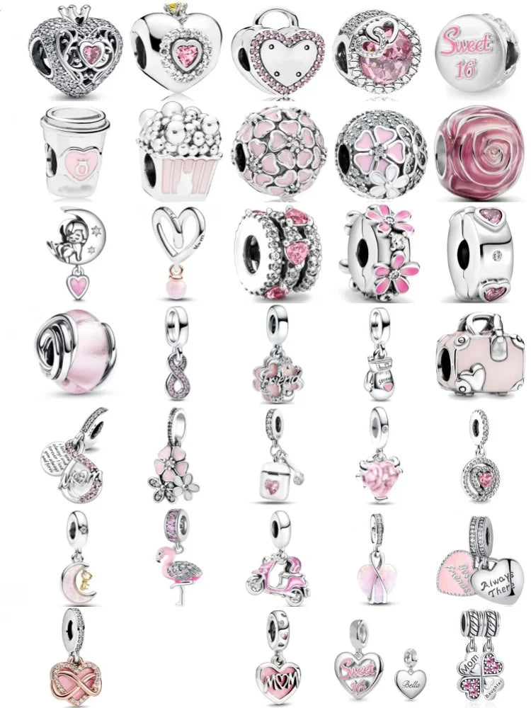 2025 Hot selling 925 Silver Pink Bird Moon Pendant Suitable for European Bracelets DIY Accessories Women's Charm Jewelry Gifts Beauty World Shop