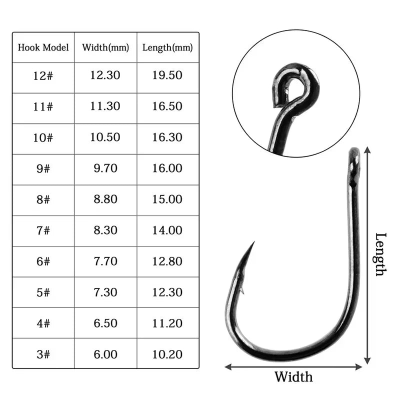 100Pcs/box #3~#12 High Carbon Steel Hooks, Sport Circle Silver Fishing Hooks Beauty World Shop