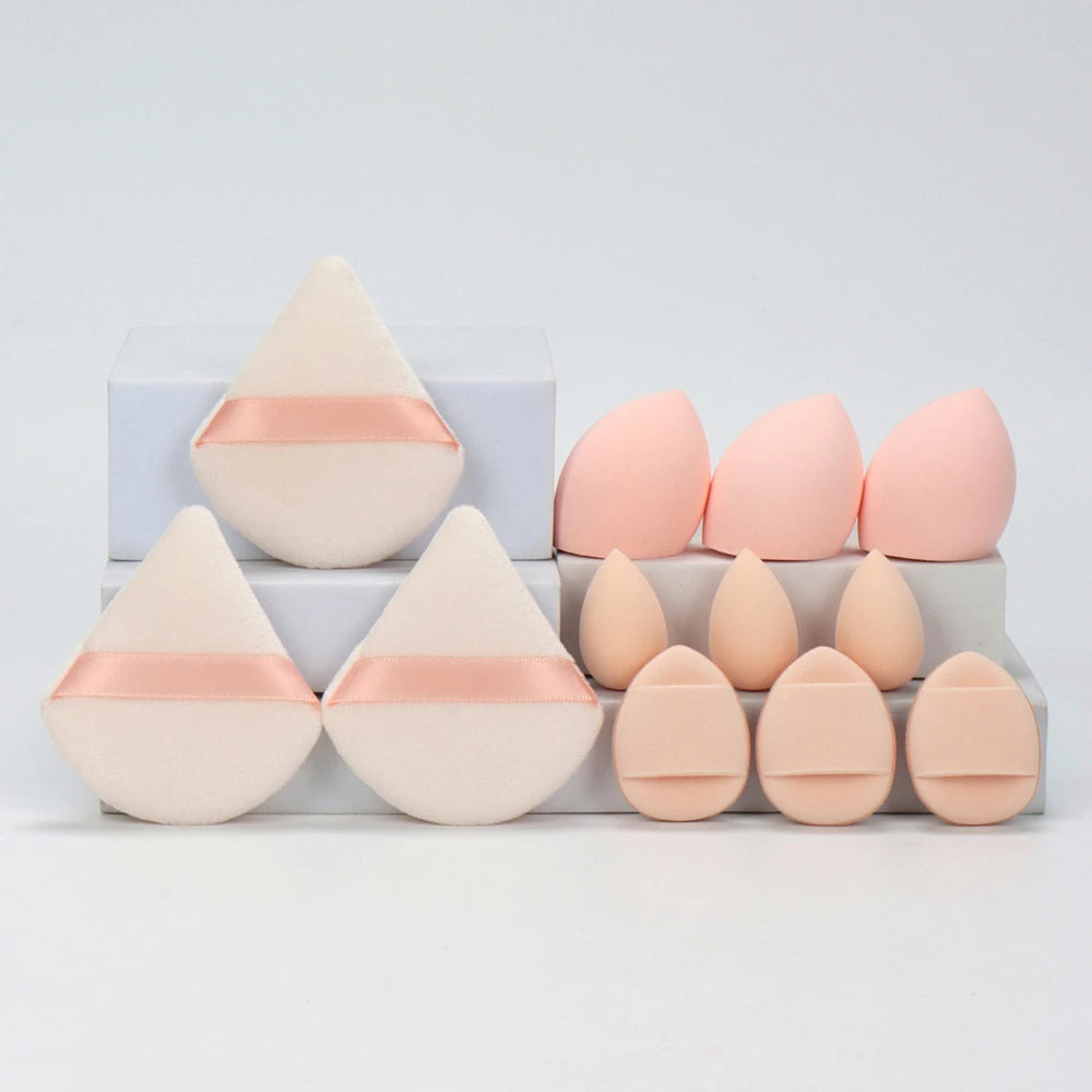 12Pcs All-Purpose Makeup Sponge Set Cosmetic Blender Beauty Eggs Velvet Triangle Powder Puff Finger Puffs Make Up Accessories Beauty World Shop