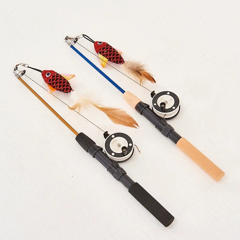 BOOTEELY Retractable Cat Toy Fish Type Telescopic Feathers Funny Cat Stick Toys Pet Toy for Kitten Rods Simulation Fishing Rod