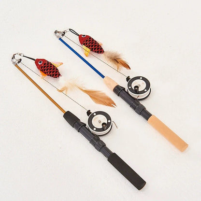 BOOTEELY Retractable Cat Toy Fish Type Telescopic Feathers Funny Cat Stick Toys Pet Toy for Kitten Rods Simulation Fishing Rod
