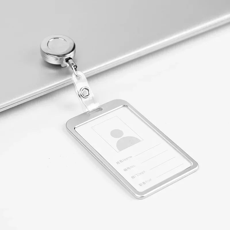 1 Pcs Aluminum Alloy Card Cover Case Bank Business Work Card Holder with ABS Retractable Badge Reel Credit ID Card Badge Bag Beauty World Shop