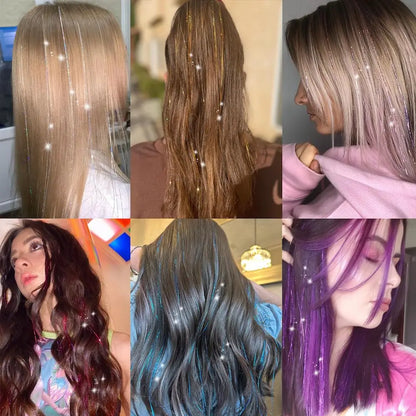 20 Inch Glitter Tinsel Hair Extensions with Clips In, 6Pcs/Set Synthetic Clip in Sparkle Fairy Hair Accessories for Women Kids Beauty World Shop