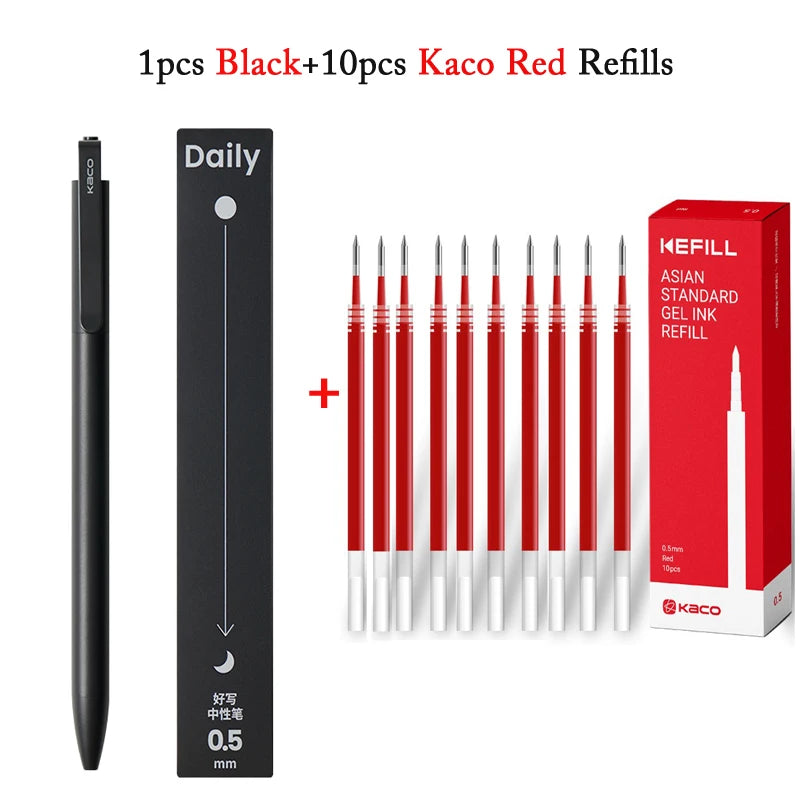 KACO Gel Pens Press Signature Pen Stationery Metal Pen Clip 0.5mm Black Ink Quicking Drying Large Capacity 800M Smooth Writing Beauty World Shop