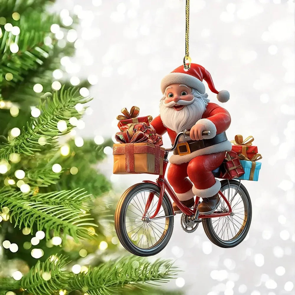 2d Acrylic Winter Decorative Hanging Cartoon Santa Claus Bicycle Gifts Christmas Pendants Christmas Tree Decoration Beauty World Shop