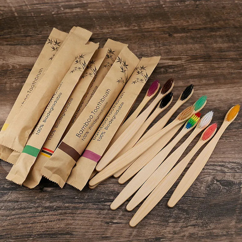 10Pcs Colorful Natural Bamboo Toothbrush Soft Bristle Charcoal Teeth Whitening Bamboo Toothbrushes Soft Dental Oral Care Beauty World Shop