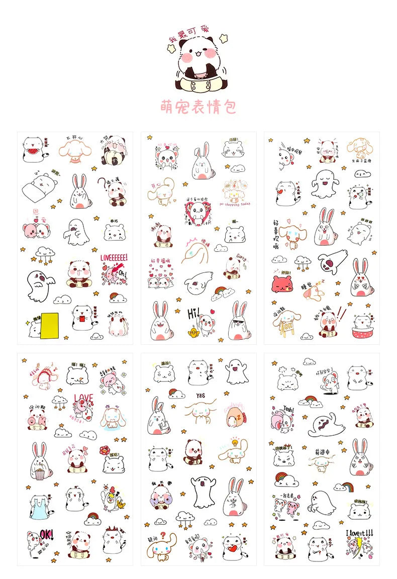 6Pcs/Lot Waterproof Cartoon Transparent Pvc Stickers DIY Hand Account Diary Decorative Stickers Kawaii Phone Cup Stickers Beauty World Shop