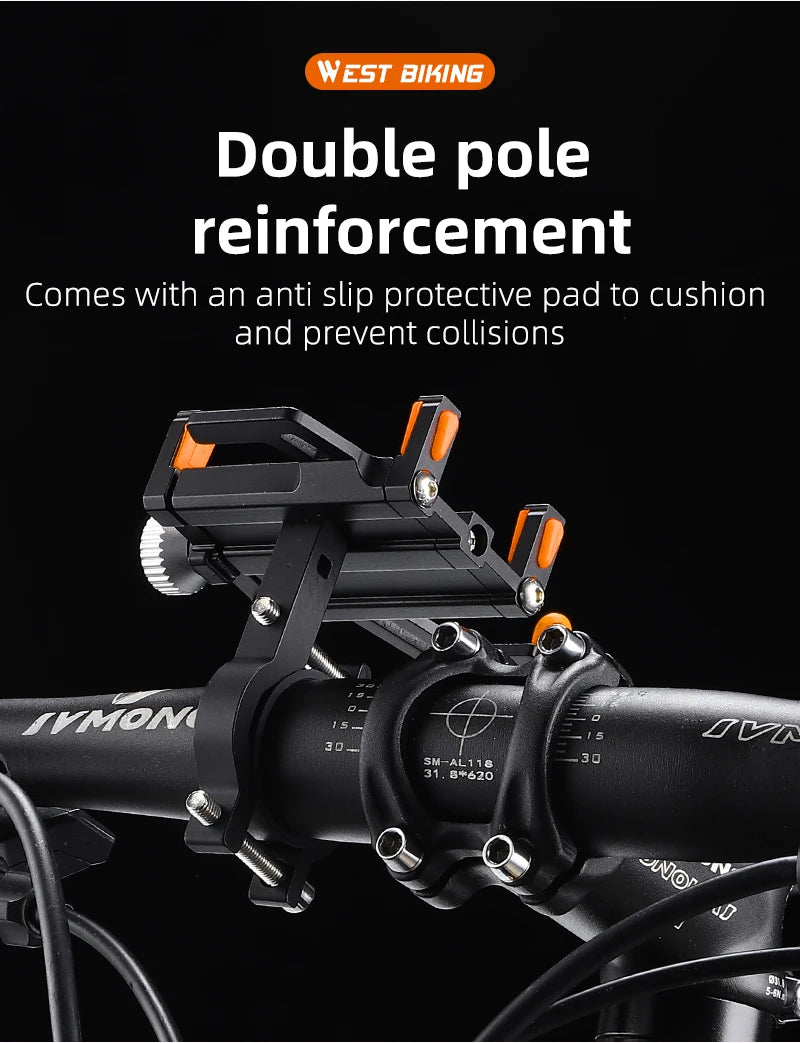 WEST BIKING Bicycle Mobile Phone Holder 360° Rotatable  Aluminum Alloy Phone Holder Five Claws Adjustable MTB Road Bike Bracket Beauty World Shop