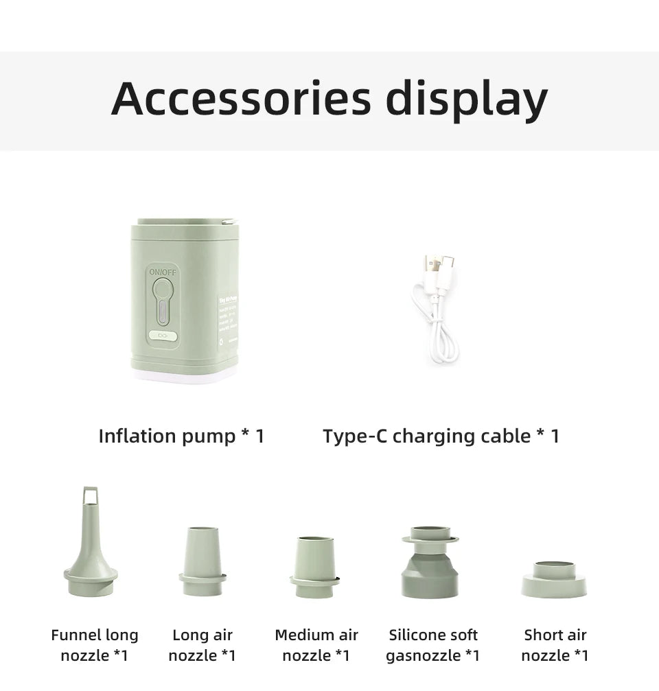 3 in 1 Electric Air Pump with Lights Mini Wireless Air Compressor USB Charging Inflator/Deflator Pumps for Outdoor Camping Beauty World Shop