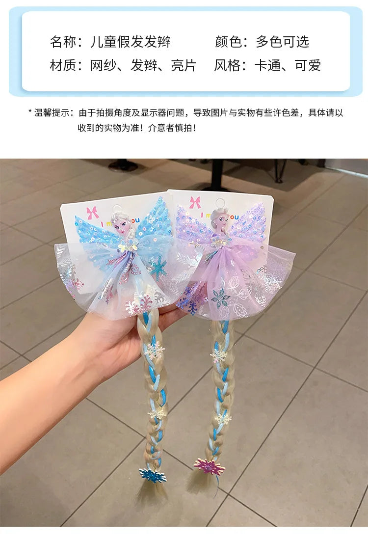 Disney Frozen Elsa Princess Wig Braid Hairpin Accessories For Girls Anime Figures Cartoon Toys Kids Kawaii Baby Hair Clip Gifts Beauty World Shop