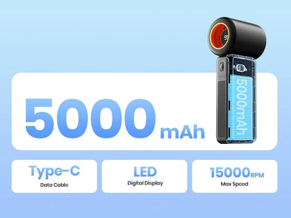 5000mAh Handheld USB Turbo Fan Super Strong Wind Infinite Gear Adjustment Long Battery Life Rechargeable Multipurpose Pocket Fan