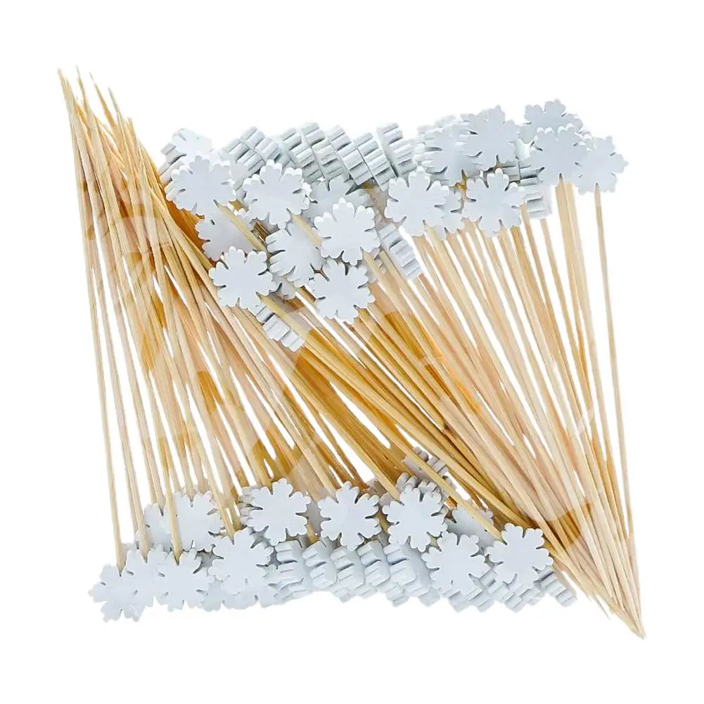 100Pcs Christmas Bamboo Skewer Cocktail Picks Cupcake Topper Disposable Food Dessert Toothpicks Fruit Sticks Party Supplies Beauty Trend Shop