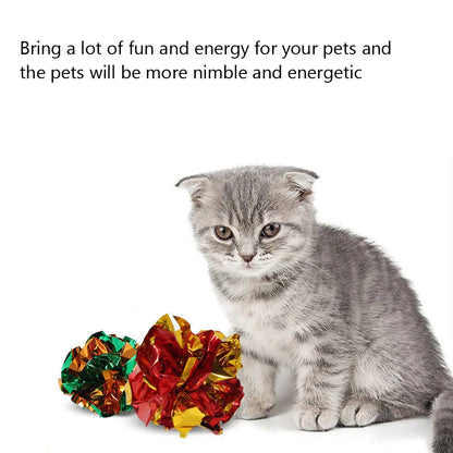 5/10Pcs Crinkle Ball Cat Toys with Crackling Sound & Laser Reflection, Durable Scratch-Resistant Paper Balls for Kittens