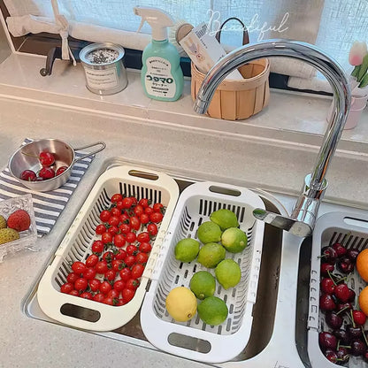 Kitchen Storage Rack Soap Sponge Rack Adjustable Vegetable Drain Basket Sink Rack Retractable Multifunctional Kitchen Tools Beauty World Shop