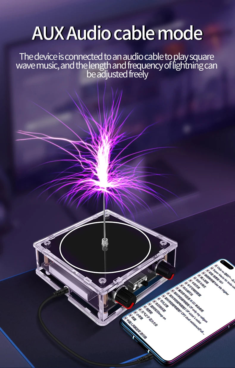 Music Tesla Coil Bluetooth/AUX Dual Mode Music Box Artificial Lightning Touchable Audio Input Bluetooth Science Experiments ﻿ Beauty World Shop