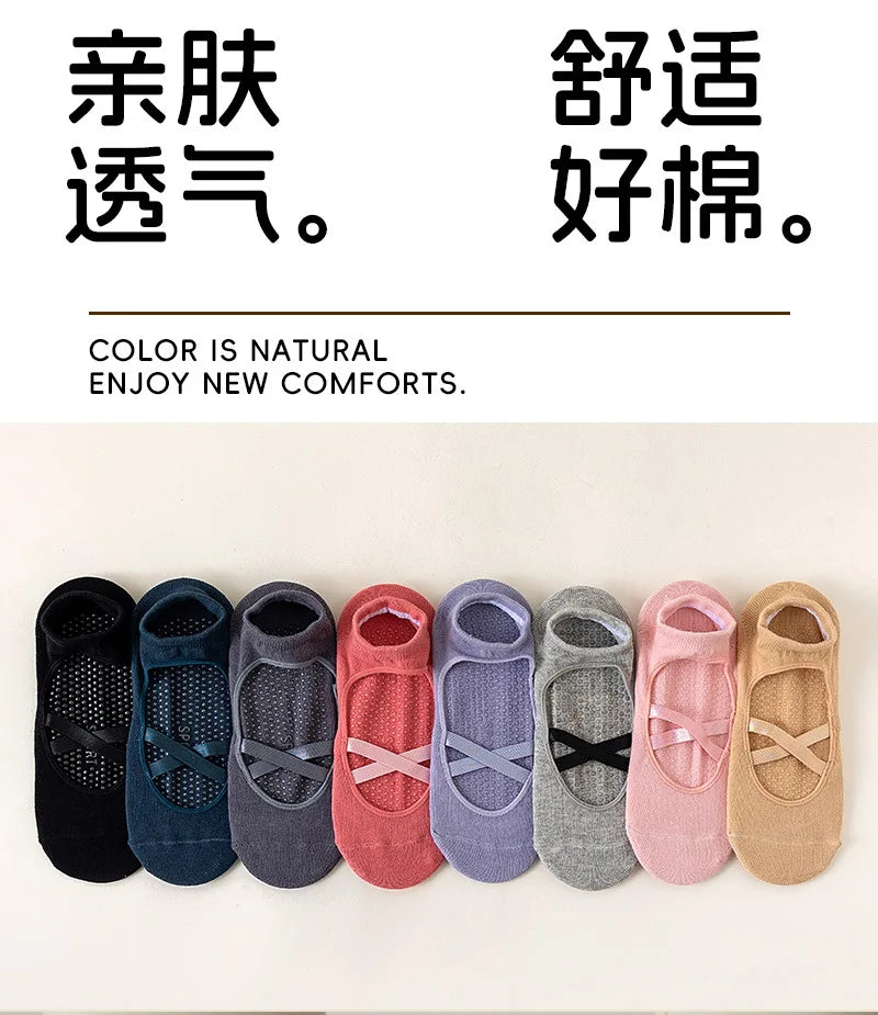1pair Fashion Yoga Socks Anti Slip Women Professional Pilates Socks Cotton Dance Floor Trampoline Aerobics Fitness Sports Socks Beauty World Shop