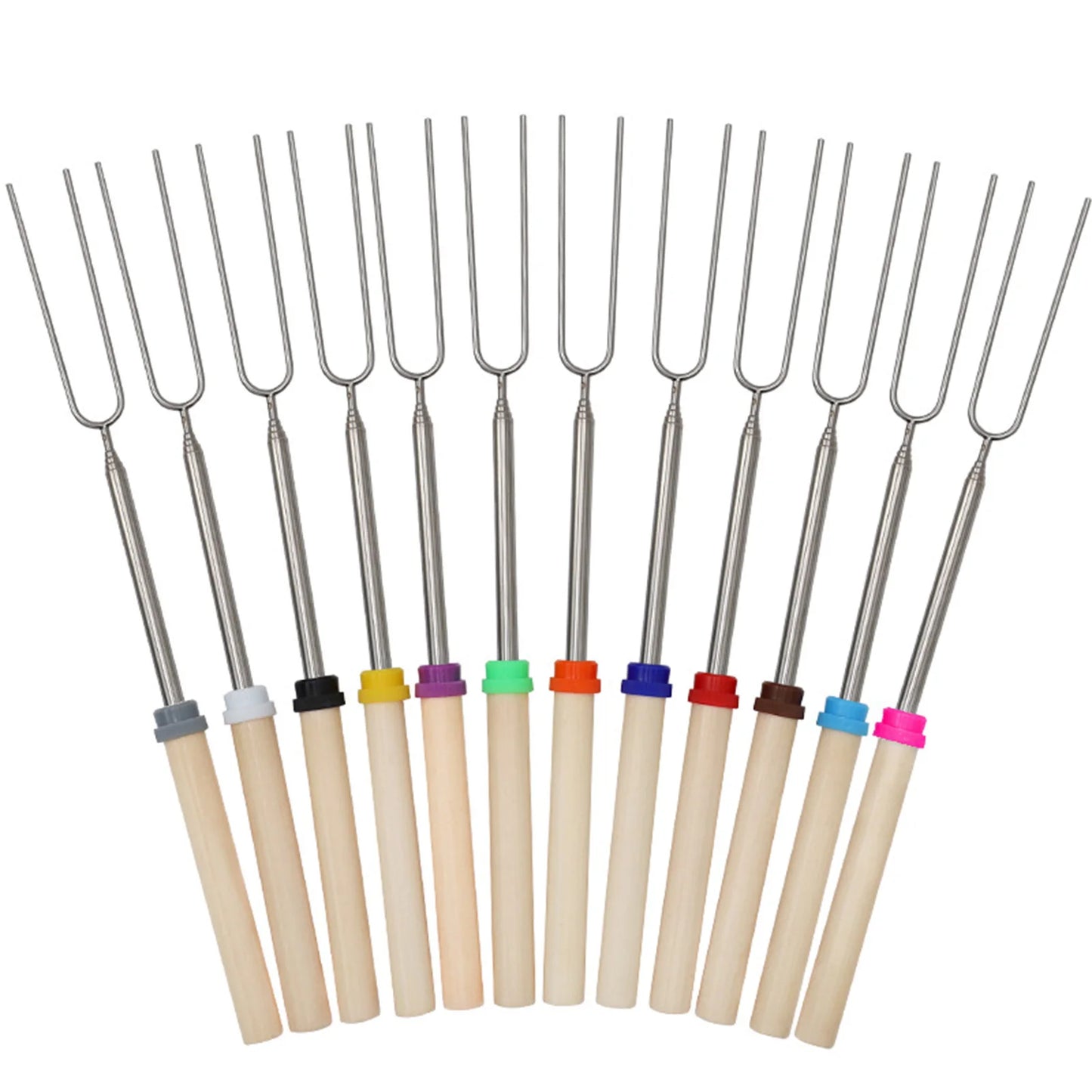 5/10/12pcs Adjustable Telescopic Barbecue Forks Metal Skewers Roasting Stick Suitable for Eating BBQ Dinner Dessert Beauty World Shop